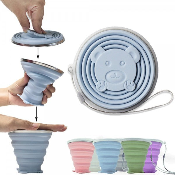 Copos Dobrável em Silicone com Tampa