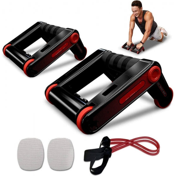 Kit 3 em 1 – Rolo Abdominal, Apoio para Flexões e Corda de Resistência